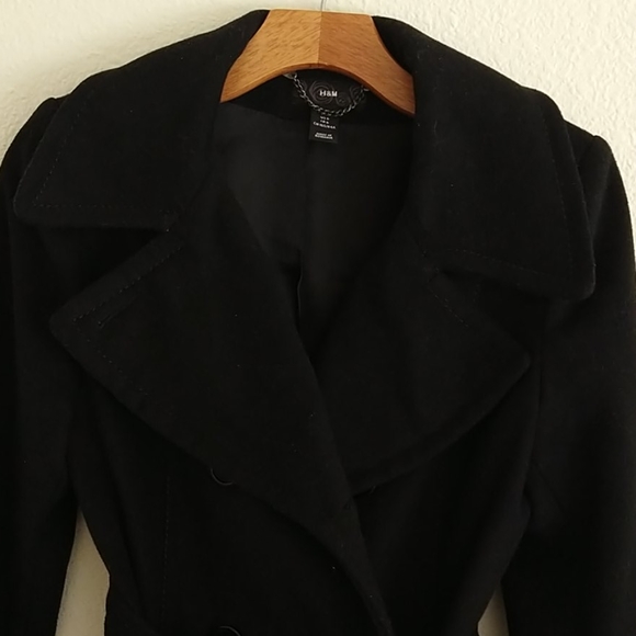H&M Wool Winter Coat Black sz 6 - Picture 3 of 11